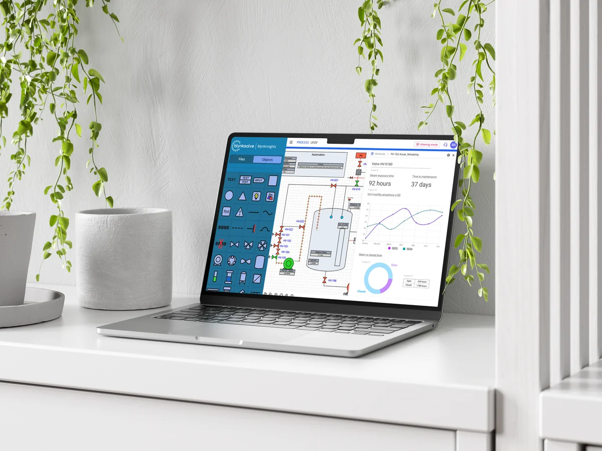 The Blynksolve process design tool open on a laptop